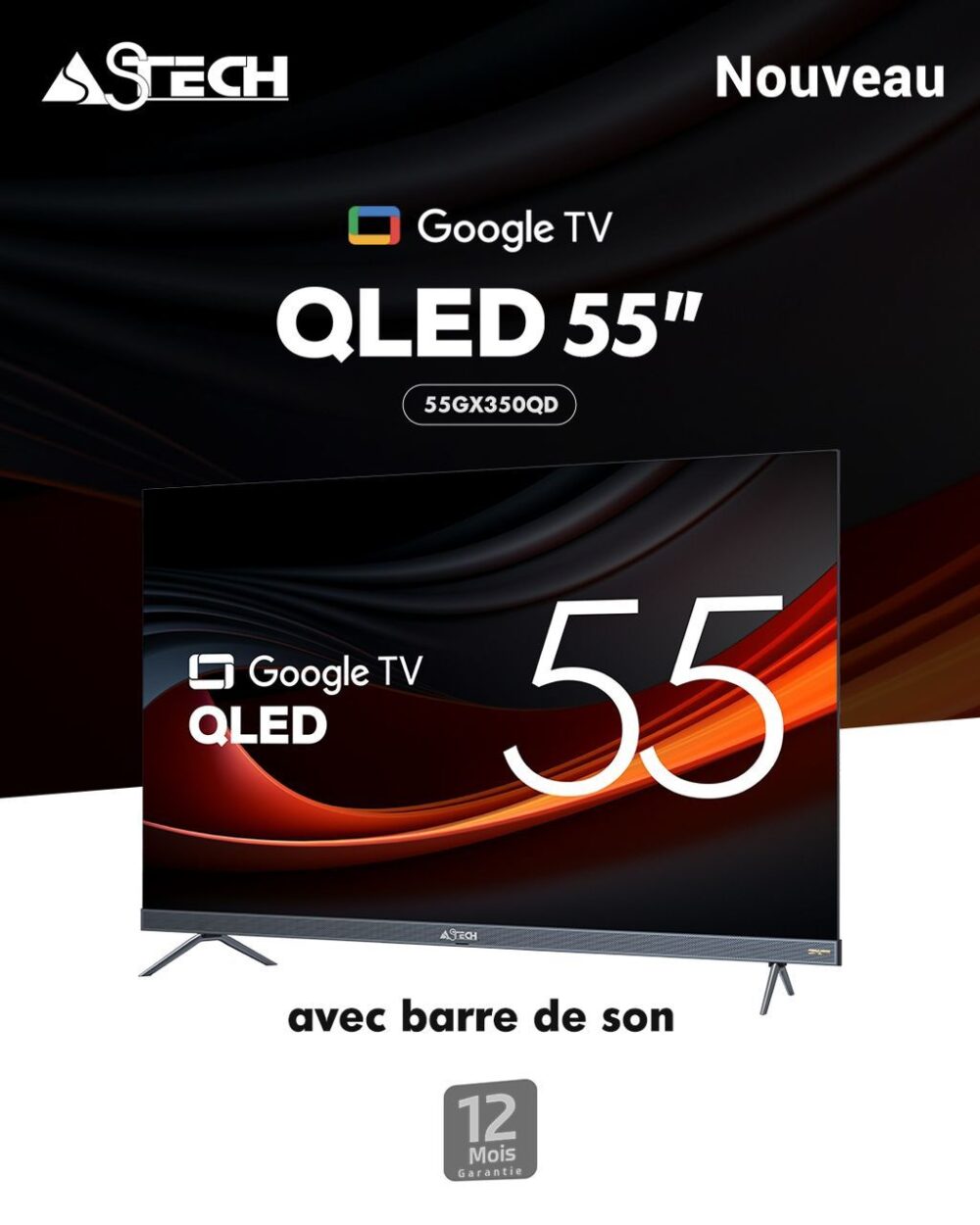 Téléviseur astech 55 pouces smart android google tv